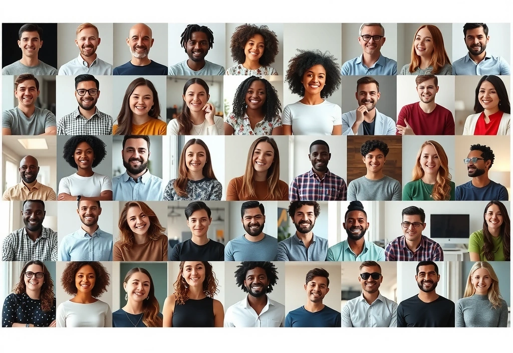 A vibrant online community gathering, shown as a mosaic of video calls with smiling faces, representing global connection.
