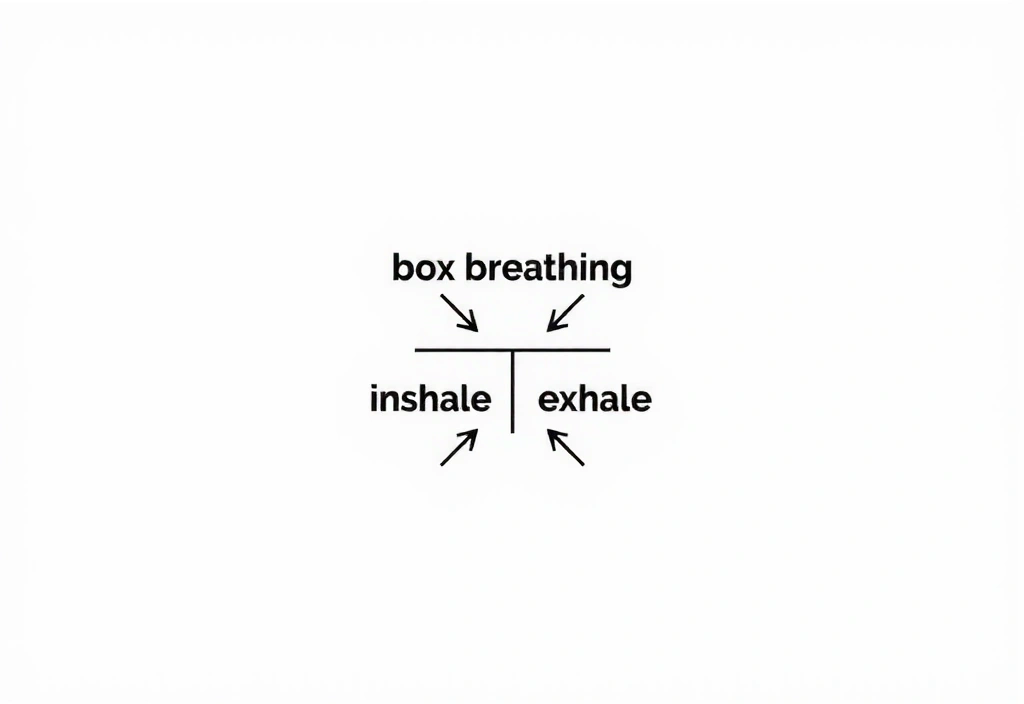 A graphic representation of the box breathing technique, showing four equal sides for inhale, hold, exhale, hold.