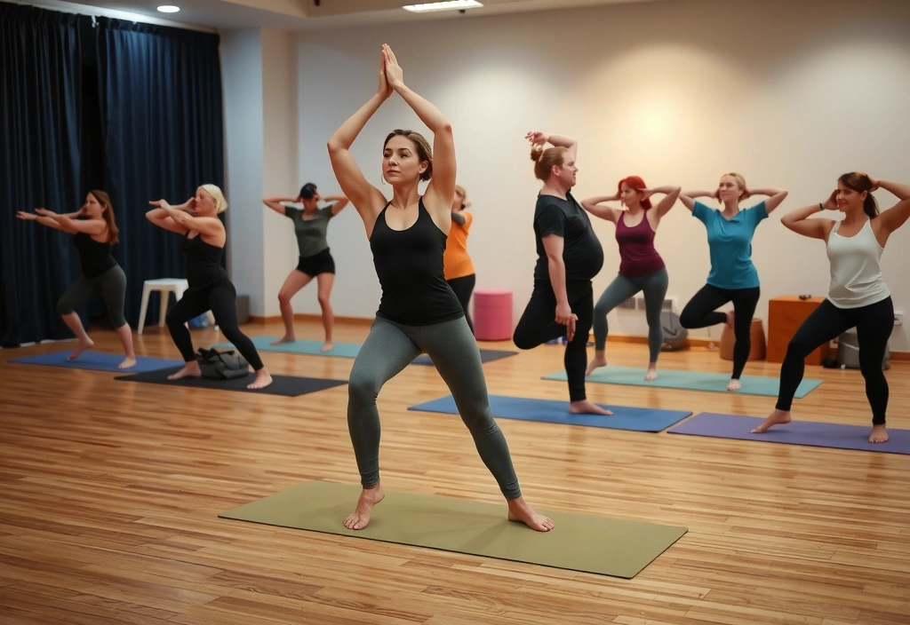 A group of people in a dynamic Vinyasa Flow yoga class, moving smoothly between poses like Warrior II and Downward-Facing Dog. The atmosphere is energetic and fluid. No text, no symbols.