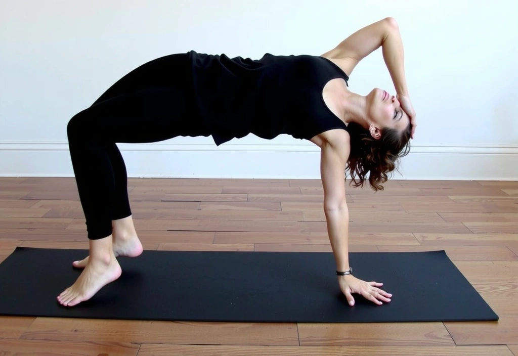 A person holding a long, passive stretch in Yin Yoga, focusing on deep connective tissue. The studio is quiet and contemplative. No text, no symbols.