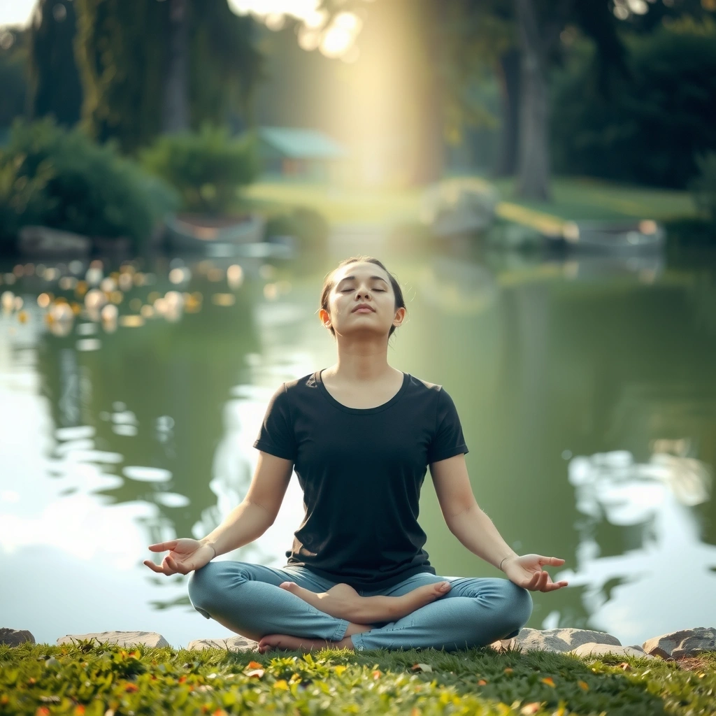Mindful person meditating outdoors