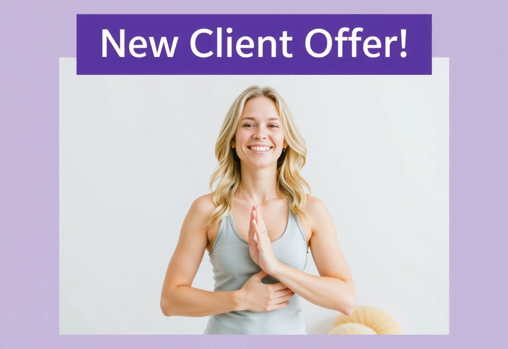 New client offer banner with a smiling person