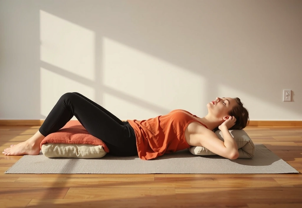 Restorative yoga class with props