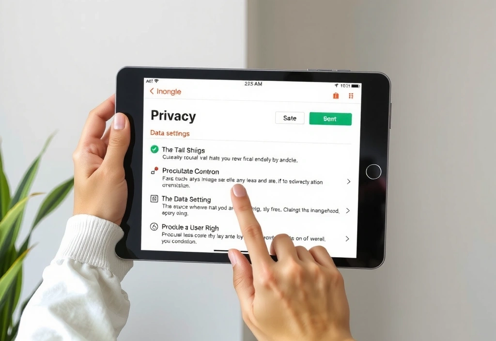 A person holding a digital tablet with privacy settings displayed, symbolizing user control over data.