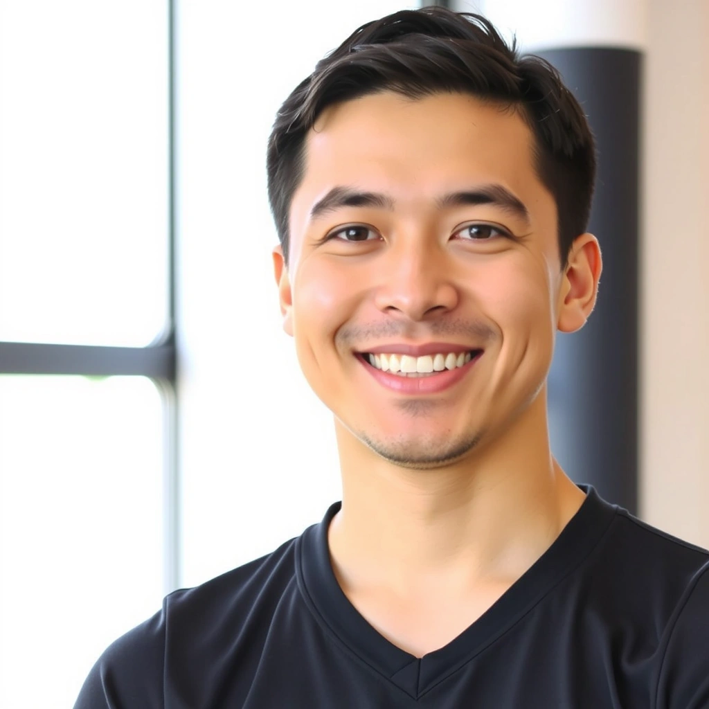 Professional photo of David Chen, a male yoga instructor