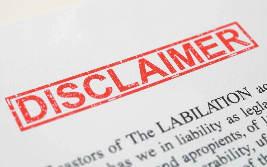 Legal document with a disclaimer stamp, representing disclaimers and liabilities