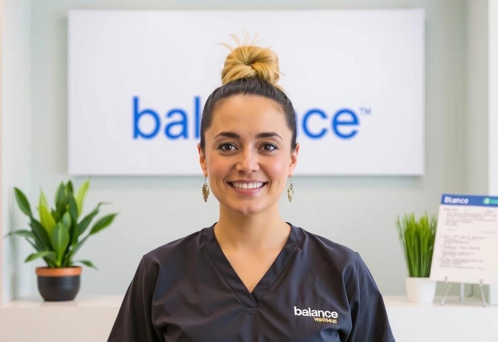 A friendly Balance Wellness staff member smiling and ready to help